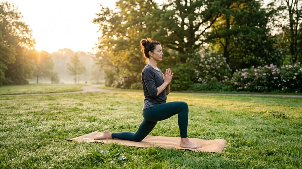 frau, yoga, park, morgen, wiese, frau yoga, yoga park, park morgen, morgen wiese